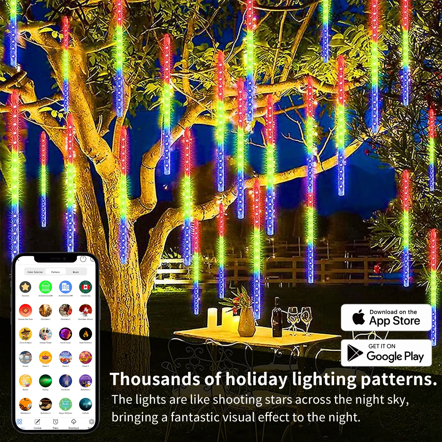 meteor shower rain led string lights